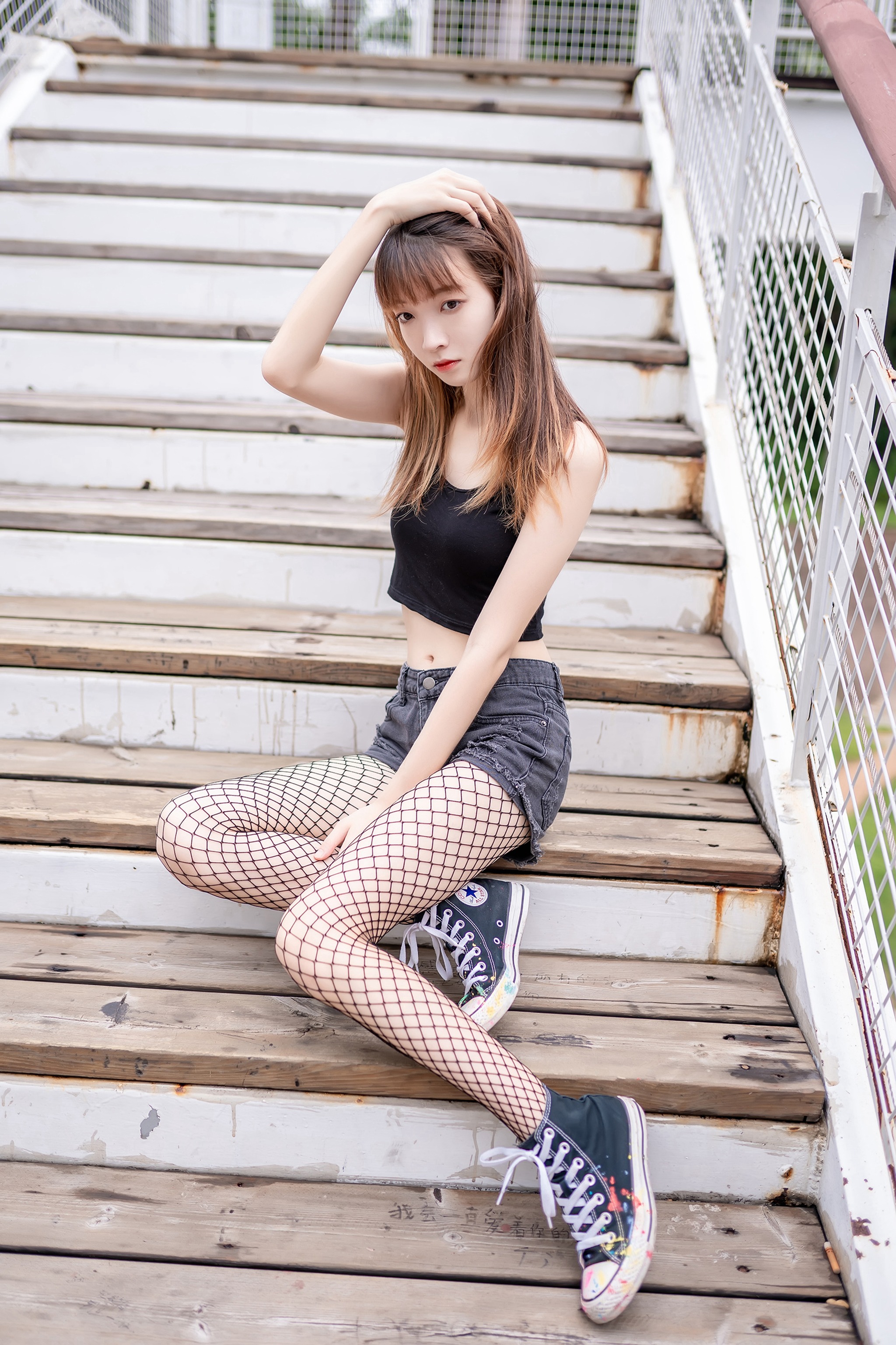 图片[1]-风之领域 – NO.093 超短牛仔短裤黑网袜 [50P]-XikXak
